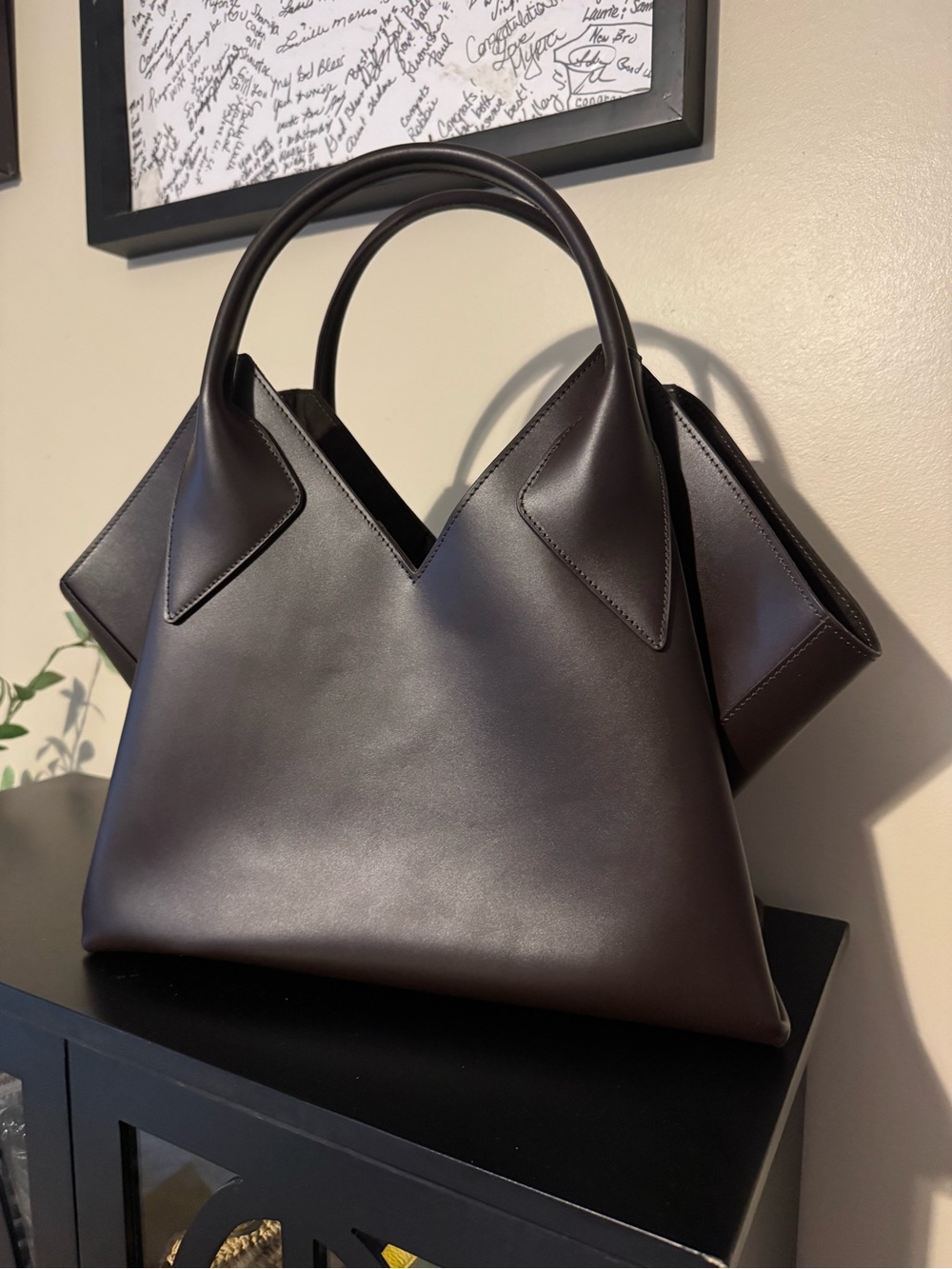 Hanifa Dark Brown Structured Tote Bag